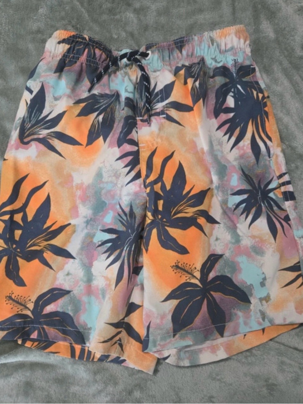 Boys Floral Swim Shorts in Orange and Navy